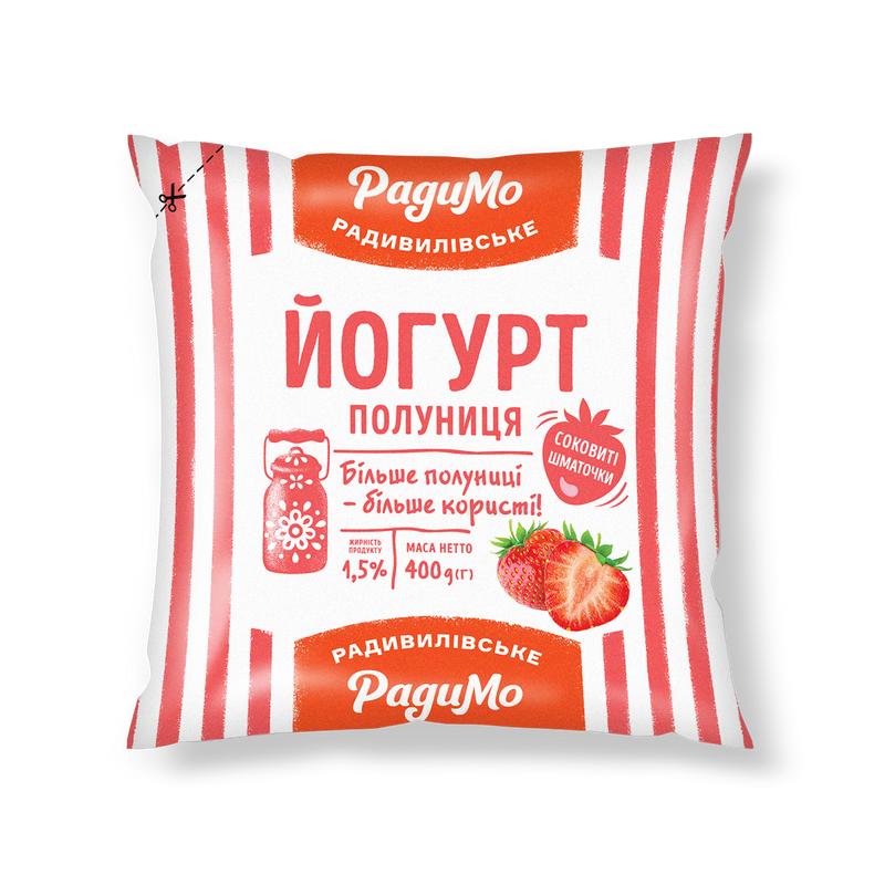 Йогурт РАДИМО "Полуниця" п/е, 1,5% жиру, 400г